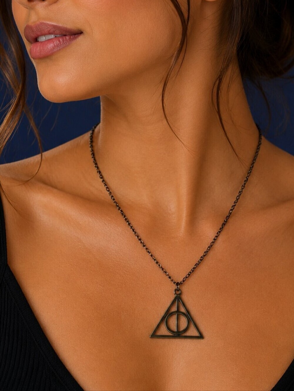 3/$30 Harry Potter Deathly Hallows Antique Brass Pendant Chain Necklace